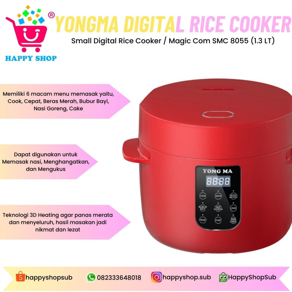 Jual Yong Ma Small Digital Rice Cooker / Magic Com SMC 8055 (1.3 LT