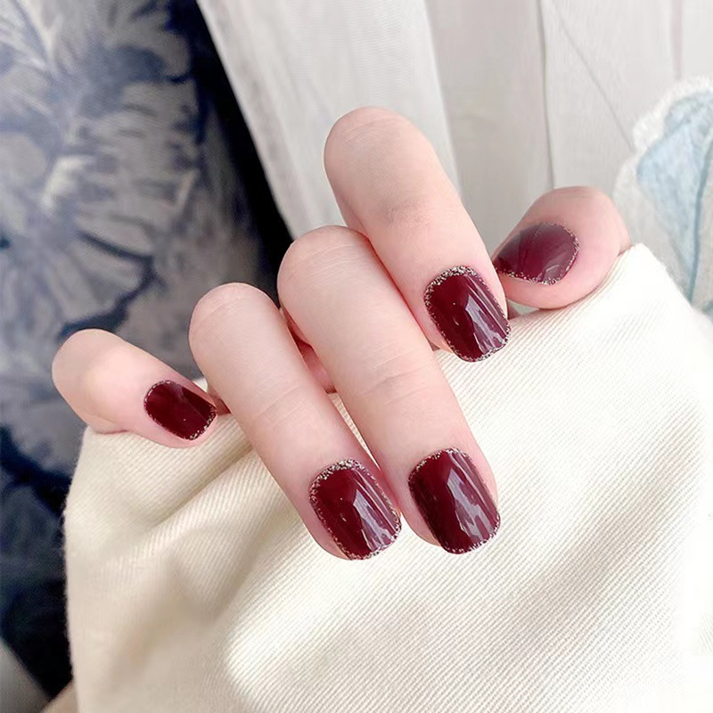 Jual kuku palsu pendek Dan Lem Nail Art Wisuda Aesthetic Nikahan COD