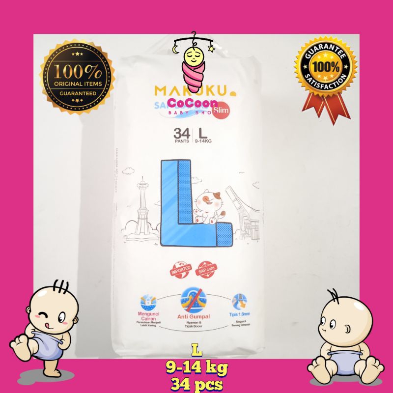 Jual Popok Bayi Makuku Slim SAP Diapers Pants L34 L 34 Tipe