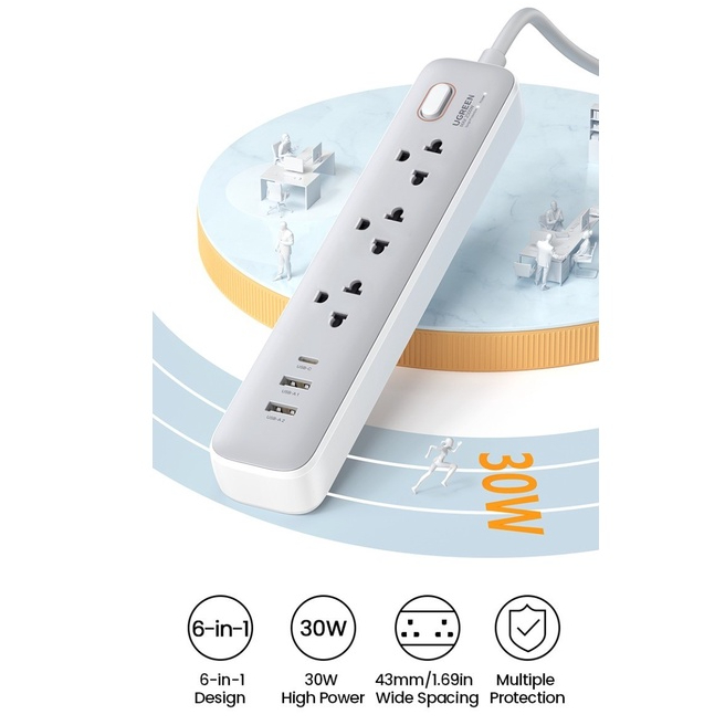 Jual UGREEN Smart Power Strip Colokan Listrik Cabang 3 Plug 3 USB ...