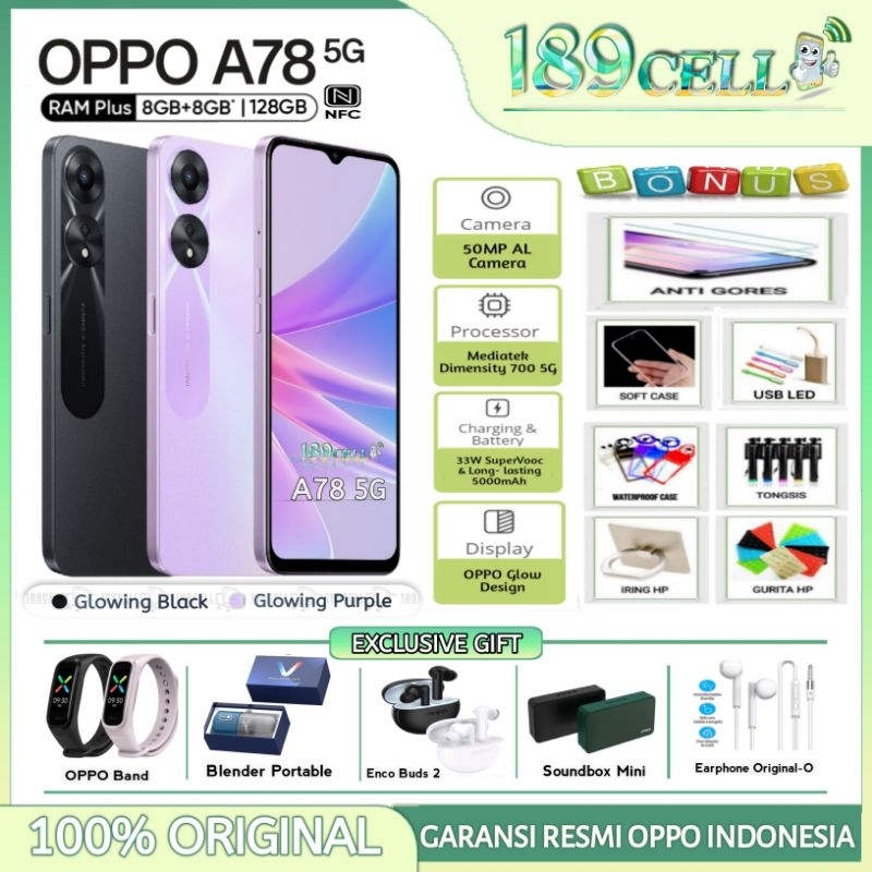 Jual OPPO A78 5G RAM 8/128 NFC Support - OPPO A 78 5G GARANSI RESMI ...