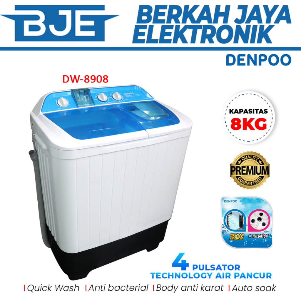 Jual Mesin Cuci Denpoo 2 Tabung DW 8908 4P Kapasitas 8kg | Shopee Indonesia