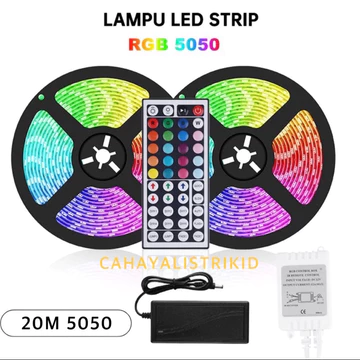 Lampu Led Strip 5050 3528 2835 Rgb Warna Warni Ip44 5M 10M Ac 220V Adaptor Remote (Lampu Tiktok)