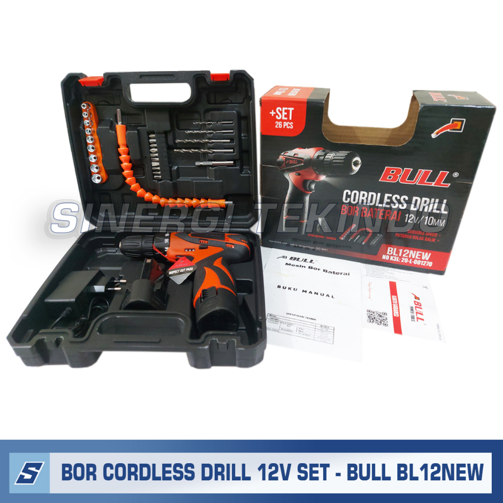 Jual Mesin Bor Baterai Bull V New Set Bor Charger Cordless Drill