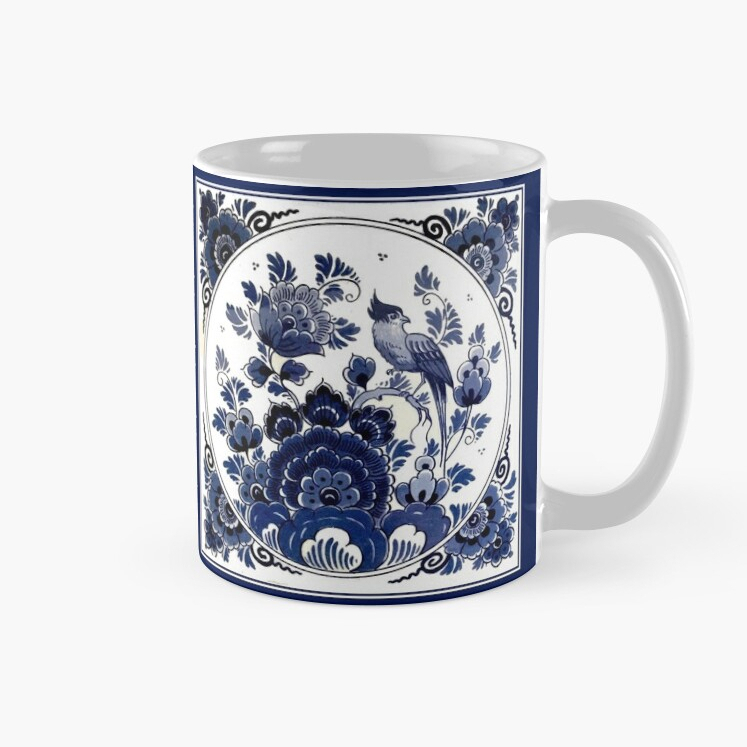 Jual DUTCH BLUE DELFT Vintage Blue Bird and Flowers Print Coffee Mug ...