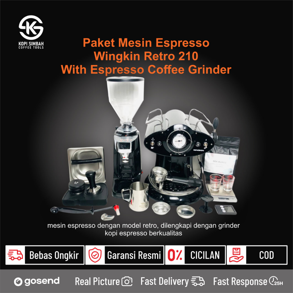 Jual Paket Mesin Espresso WINGKIN 210 Retro Set Lengkap Alat Seduh