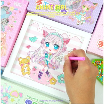 GHT COD DIY Diamon Painting Anime Girls Bingkai Foto Kayu DIY Full Drill Diamond Painting Diamond Picture Painting Mainan Anak