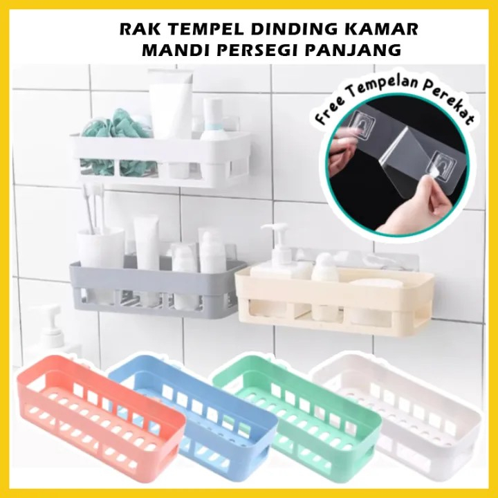 Jual Rak Kamar Mandi Dapur Persegi Panjang Gantung Tempel Dinding Wall Mounted Storage Rack 9115