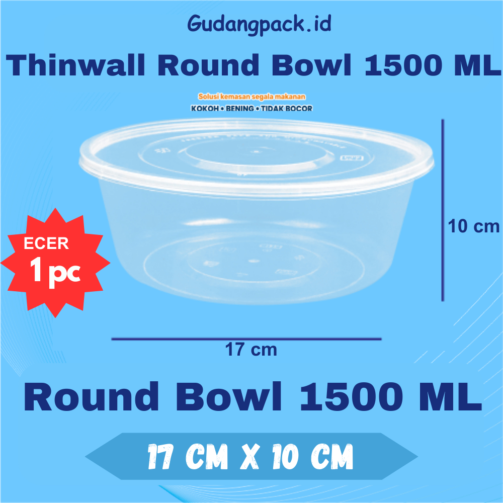 Jual Thinwall Round Bowl 1500ml Ecer 1pc Mangkok Makan Plastik Wadah