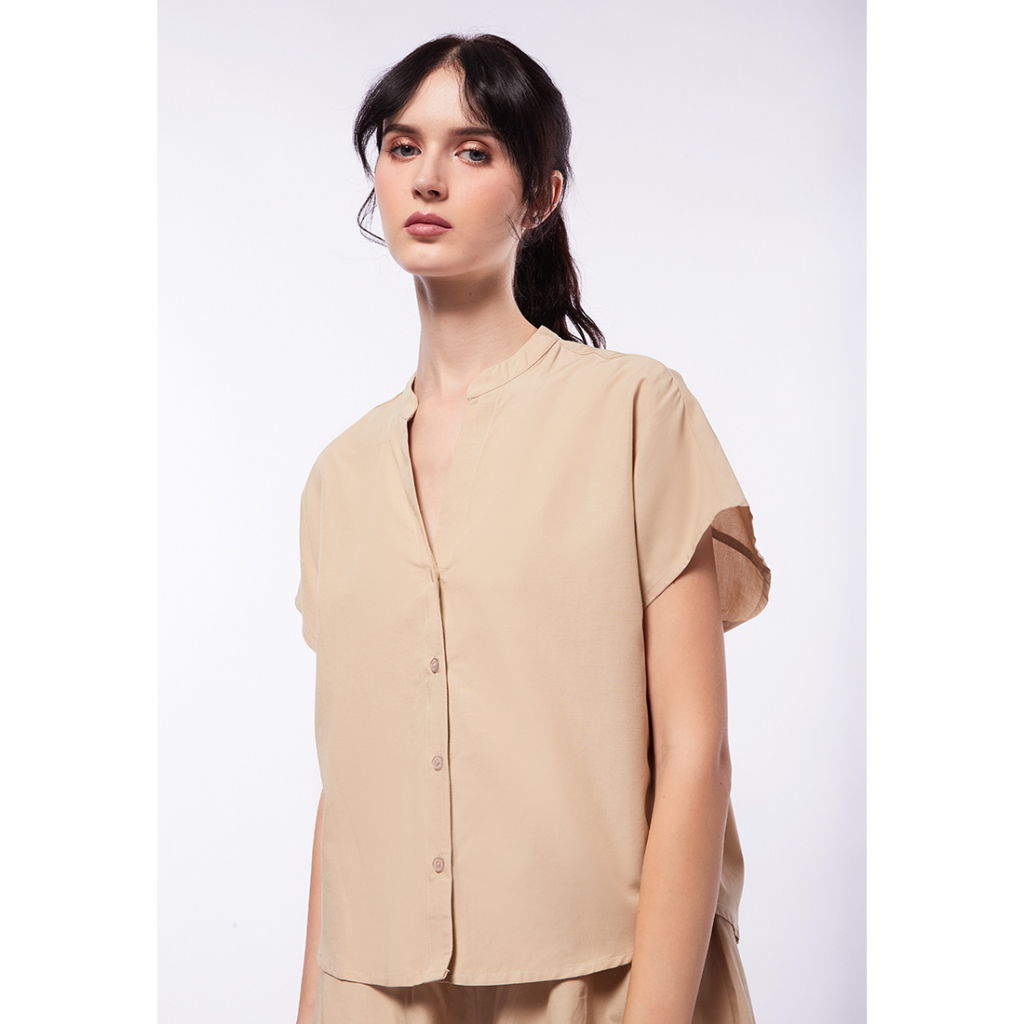 Jual Et Cetera V Neck Short Sleeve Lounge Top Oatmeal Shopee Indonesia