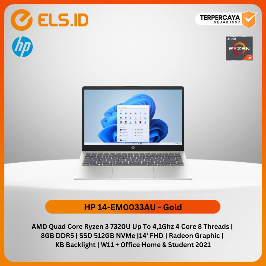 Jual Laptop HP 14-EM0033AU - Gold [Ryzen 3 7320U-8GB-SSD 512GB ...