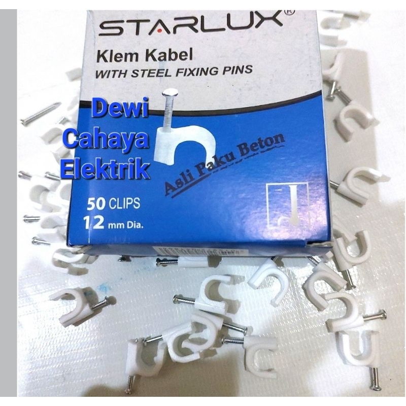 Jual Starlux Klem Kabel 12mm Paku Beton Asli isi 50 Clips Warna Putih ...