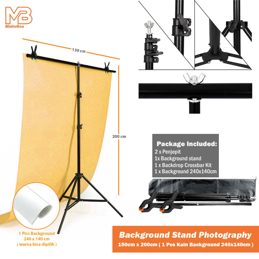 Jual Paket Background Stand 2M + Background Studio Foto Midio 240x140