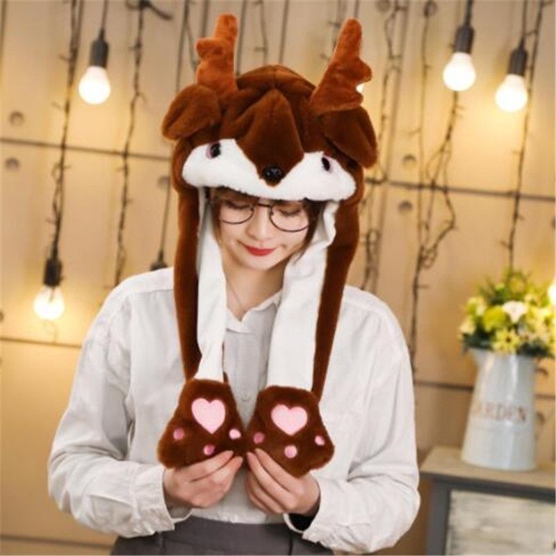 Kidukso Fun Squirrel Moving Ear Hat - Soft Plush Brown Animal Hat With Jumping Ears