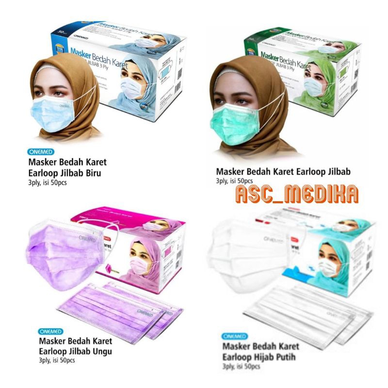 Jual Masker Jilbab Headloop 3ply Onemed Harga Perbox isi 50 pcs ...