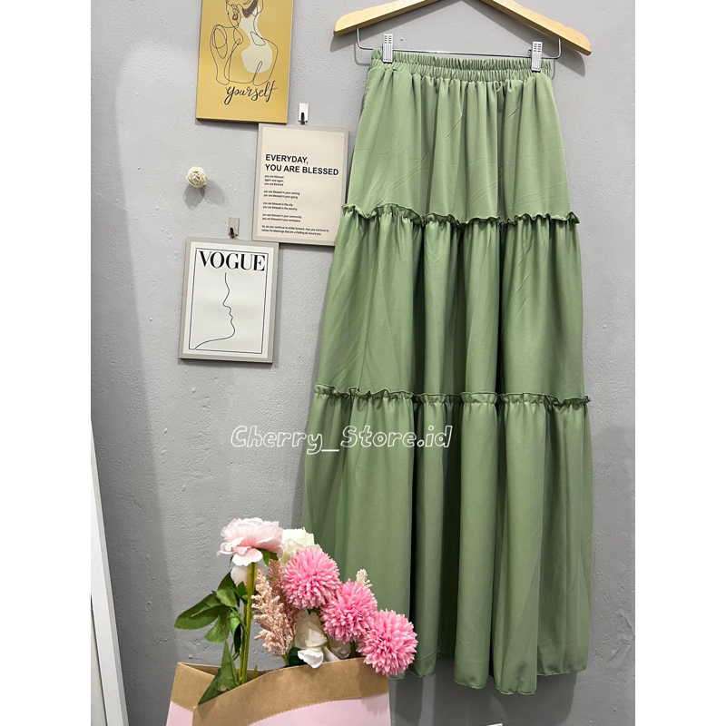 Jual Cherry_ Ruffle Skirt 3 susun / rok panjang wanita / skirt korean ...