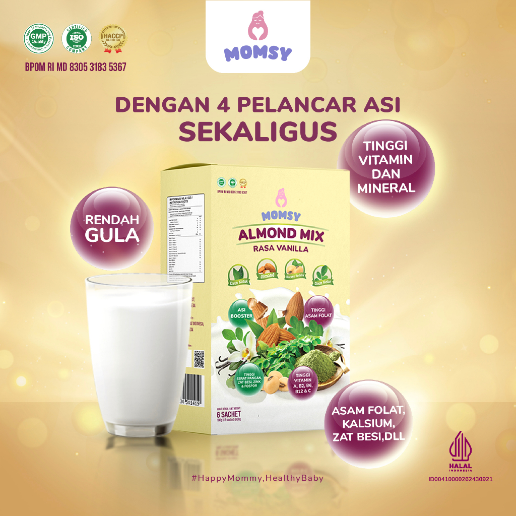 Jual MOMSY ALMOND MIX RASA VANILLA 6 Sachet Susu Pelancar ASI Daun ...