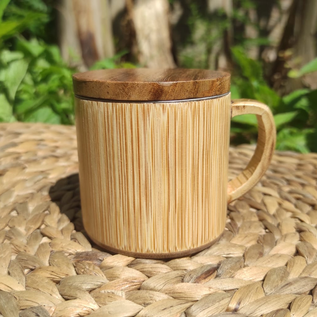 Jual Grosir Murah Cangkir Mug Gelas Bambu Polos Dalam Stainless Aksesories Suvenir Unik Dan 1524