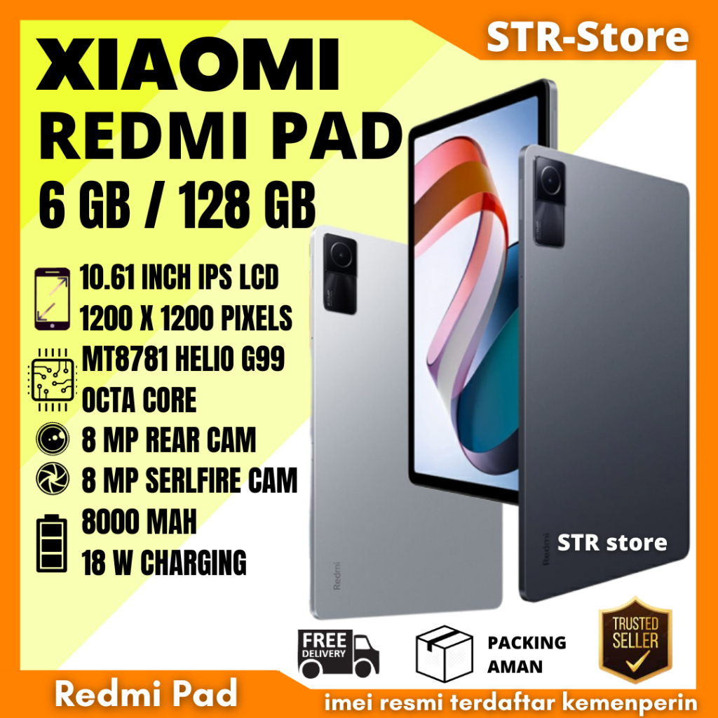 Xiaomi Redmi Pad Only WiFi 10.61 Octa Core Dolby Atmos 8000mAh Bluetooth  5.2 8MP (Moonlight Silver, 128GB + 6GB) 