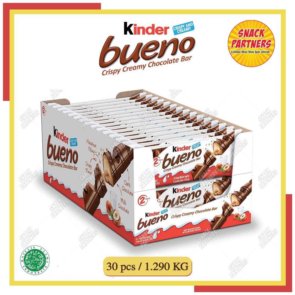 Jual KINDER BUENO Milk Chocolate And Hazelnut Cream Candy Bar / BOX ...