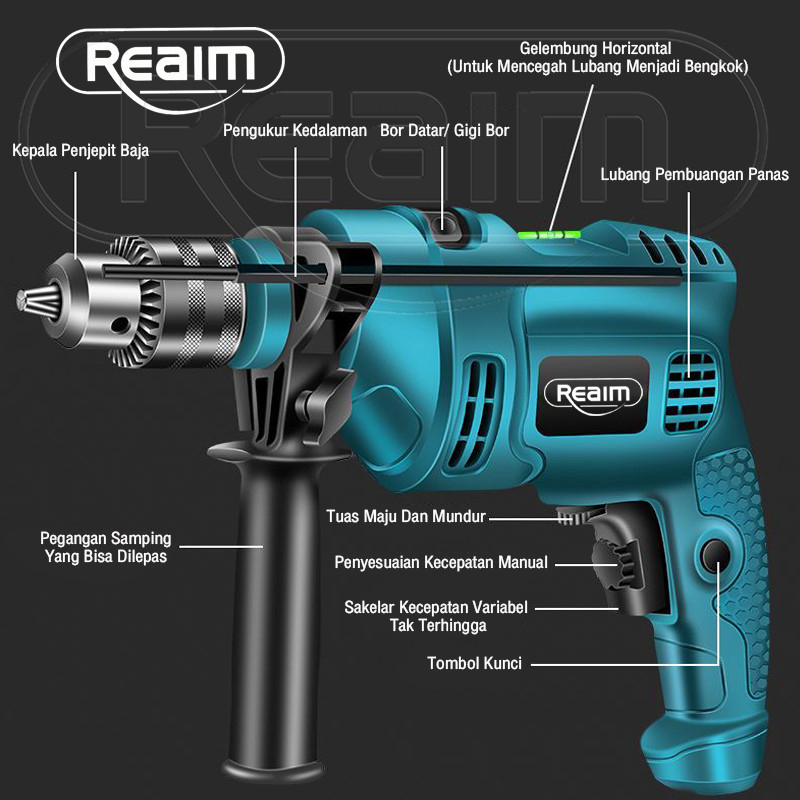Jual REAIM Mesin Bor 13mm Mesin Bor Impact Drill Listrik Bor beton Bor ...