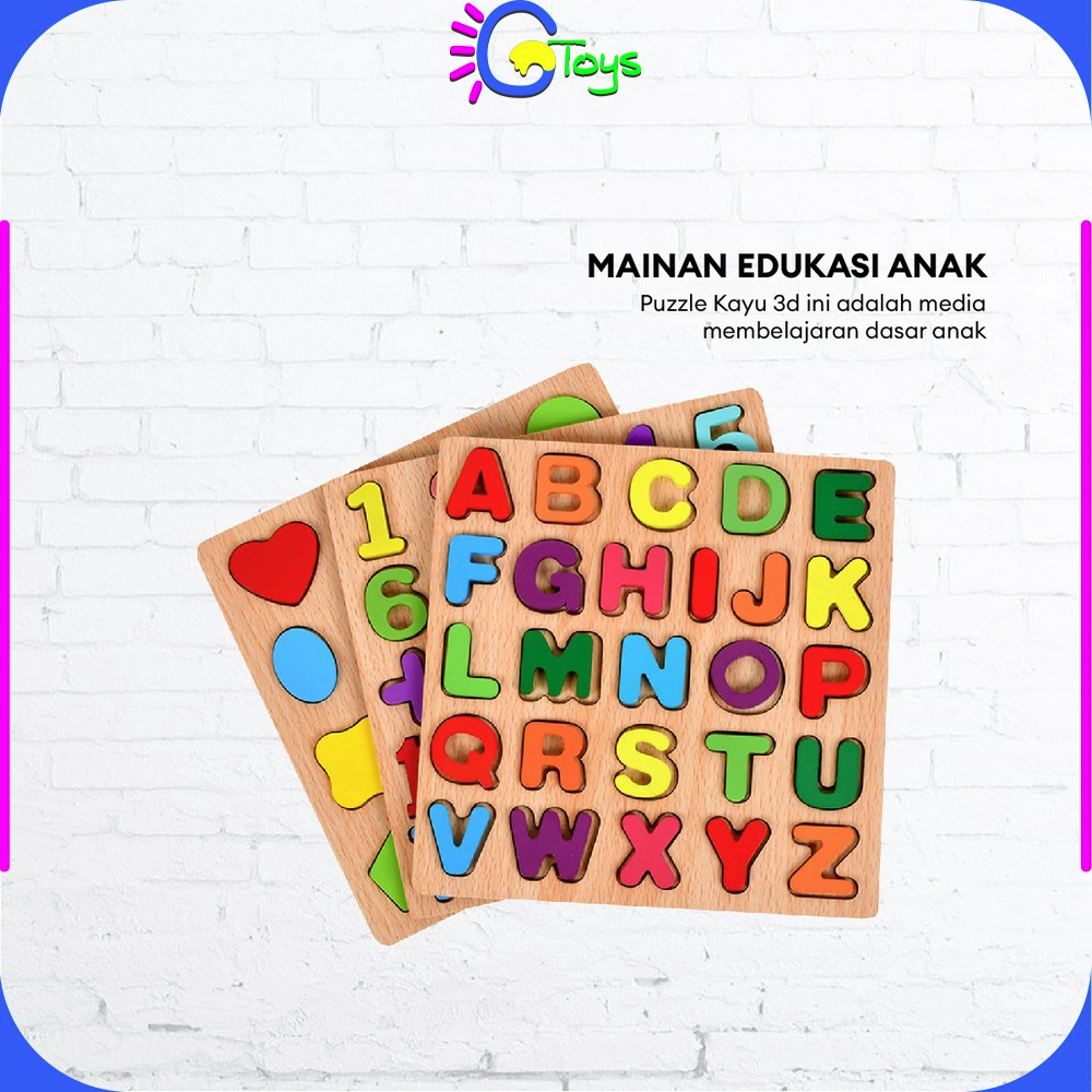 Jual CR-M313 Mainan Edukasi Anak Puzzle Kayu 3D Huruf Angka dan Bangun ...