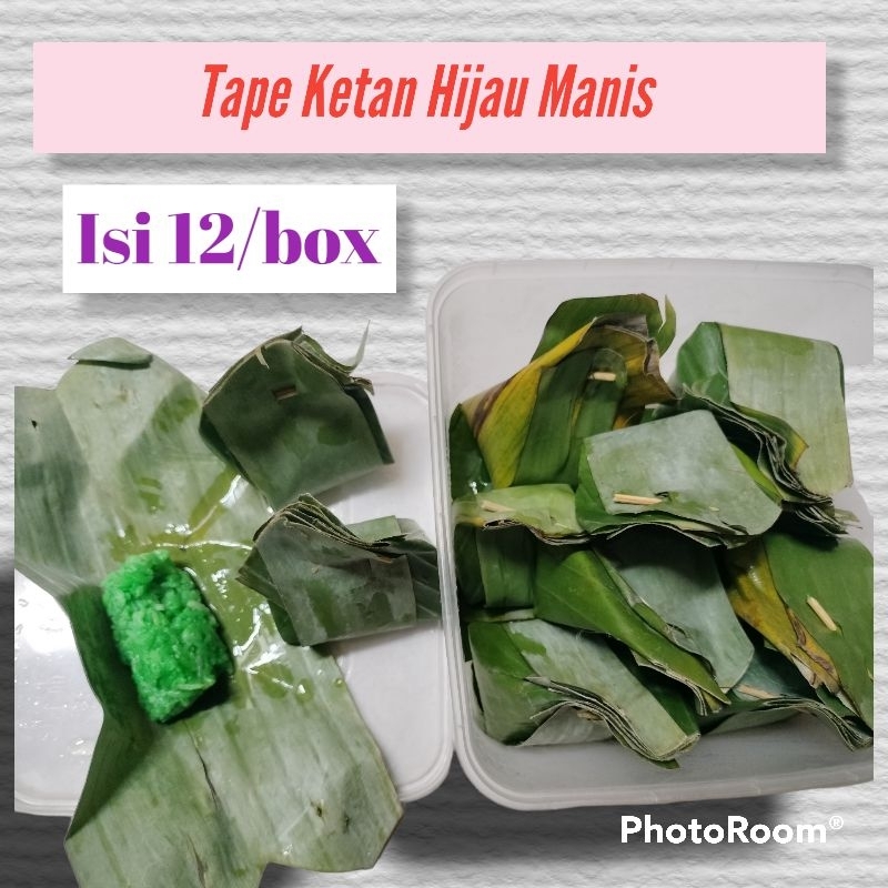 Jual 12 pcs Tape Ketan Hijau Manis+box Makanan Tradisional Bungkus Daun