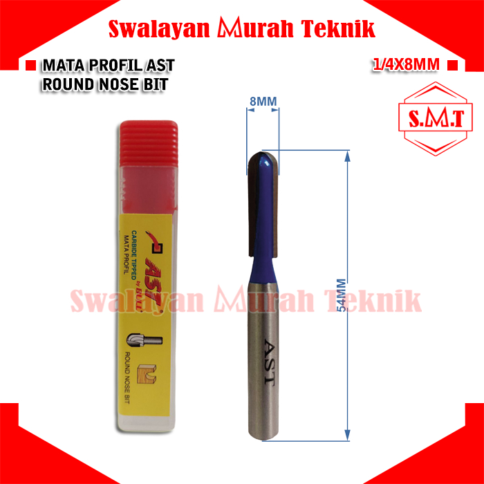 Jual AST Mata Profil Router Trimer Kayu 1/4X8MM Round Nose Bit 8 MM ...