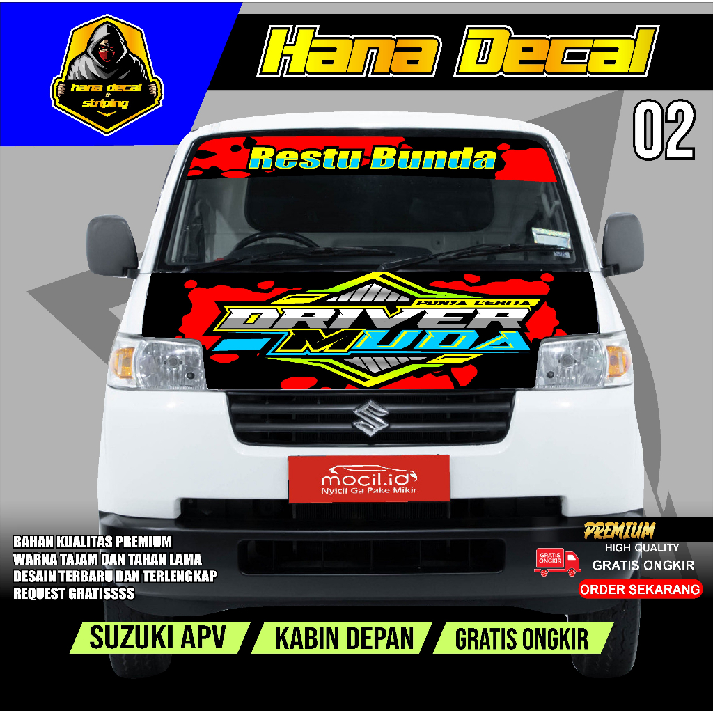 Jual STIKER KABIN DEPAN MOBIL APV PICKUP HANA DECAL KODE 02 | Shopee ...