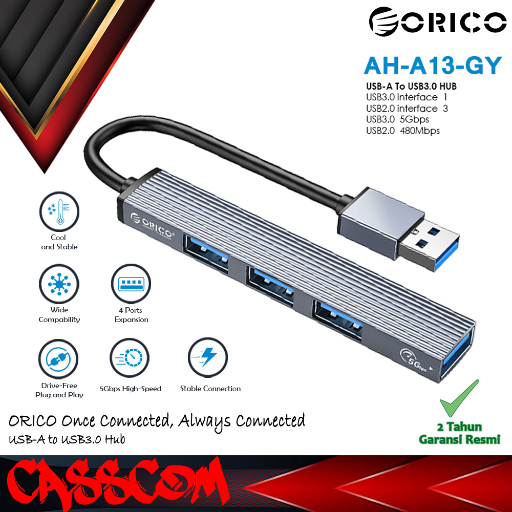 Jual ORICO USB 3.0 Hub 4 Ports USB 3.0 5Gbps 2.0 480Mbps - AH-A13 ...