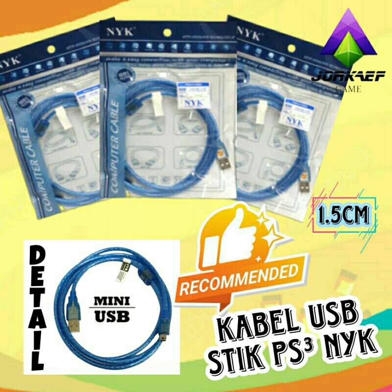 Jual KABEL USB CHAS PS3 NYK BIRU TRANSPARAN / MINI USB CHARGE PS 3 NYK ...