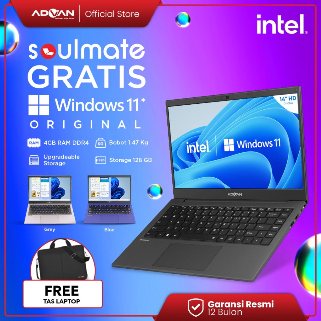 Jual Cicilan 0 Advan Soulmate Laptop 14 Intel Celeron N4020 4gb 128gb Windows 11 Garansi 6606