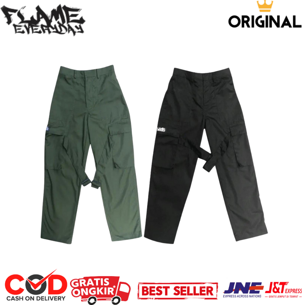 Jual Celana Cargo Pria Viral Flame Everyday Combat Cargo Baggy Olive Black Shopee Indonesia