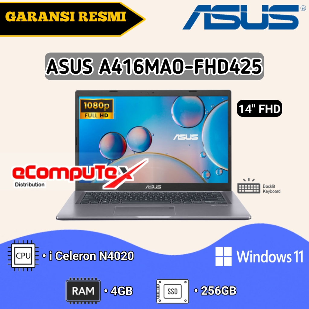 Jual Asus Vivobook 14 A416mao Fhd425 Intel Celeron N40204gb256gb Ssd14″fhd Garansi Resmi 6580