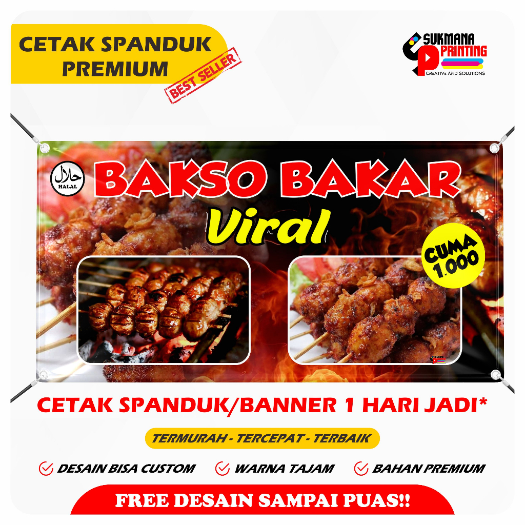 Jual Cetak Spanduk Jual Makanan Bakso Bakar Viral Bahan Spanduk Flexi Gr Shopee Indonesia