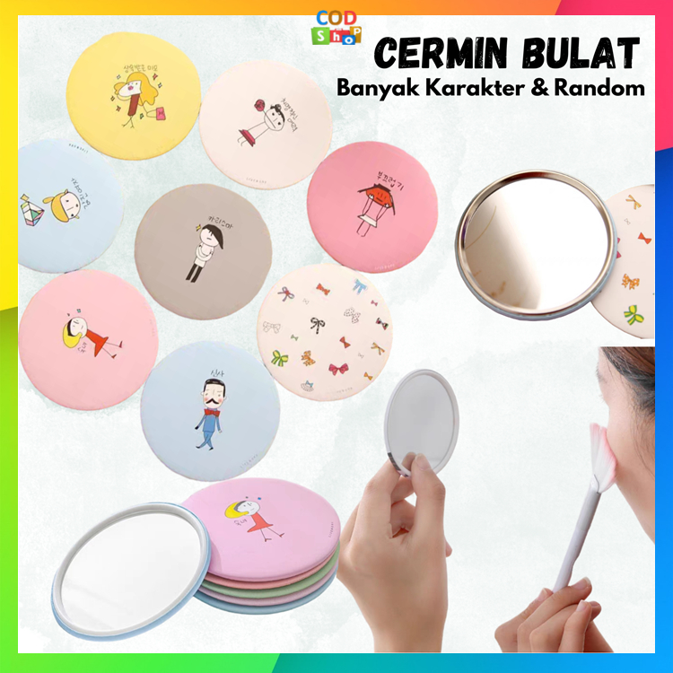 COD - F498 Cermin Bulat Karakter/Kaca Cermin Make Up Mini/ Sovenir/Travelling Motif Kartun Colorful