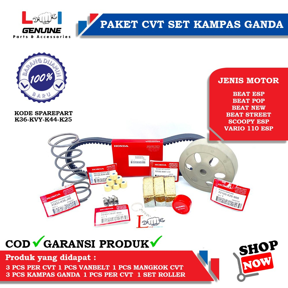 Jual Loi Paket Cvt Mangkok Kopling Set Kampas Ganda Vanbelt Set Roller Beat Pop Beat Esp