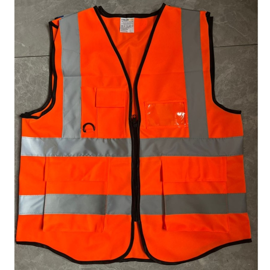 Rompi Safety Vest Proyek – Hi-Vis Reflektif Kantong Zipper
