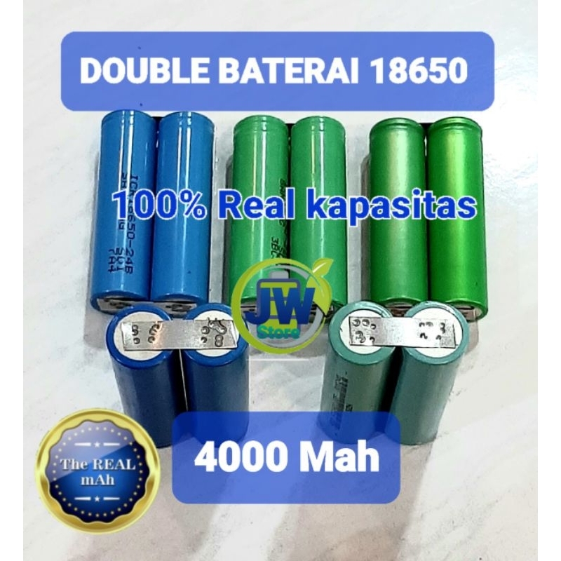 Jual Baterai double 18650 3.7 Volt Real kapasitas 3000Mah & 4000Mah ...