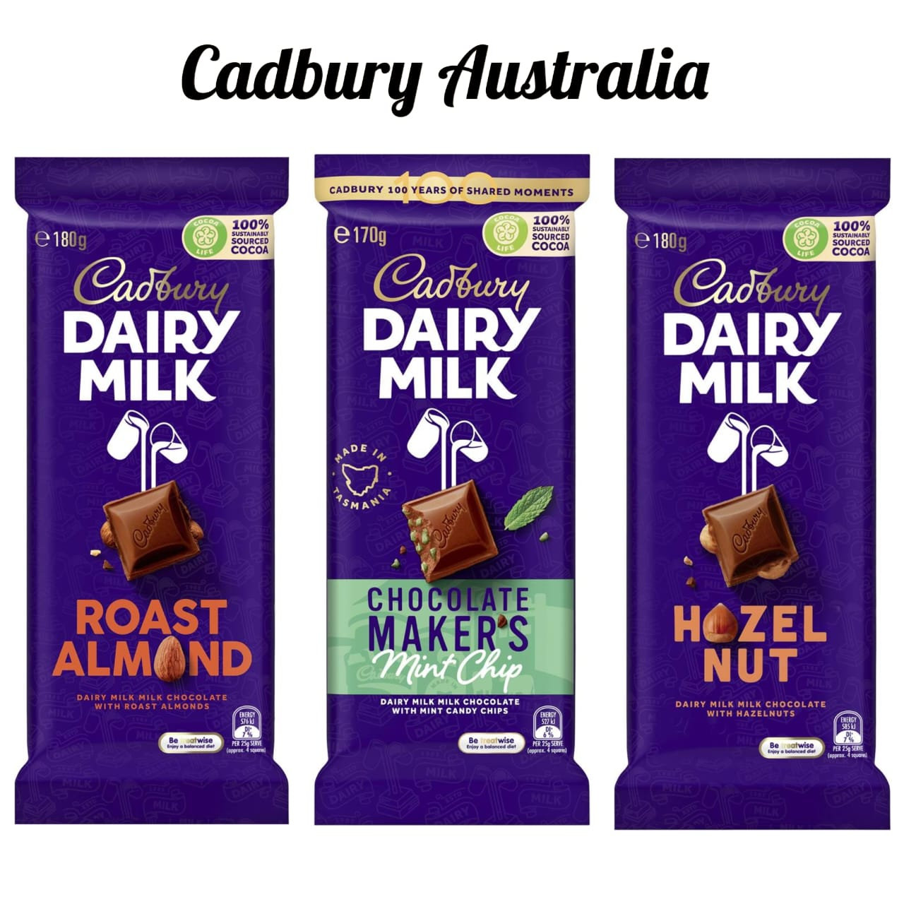 Jual Cadbury Dairy Milk Roast Almond Chocolate Block 180g/Coklat Mint/Hazelnut Cadbury/Cadbury