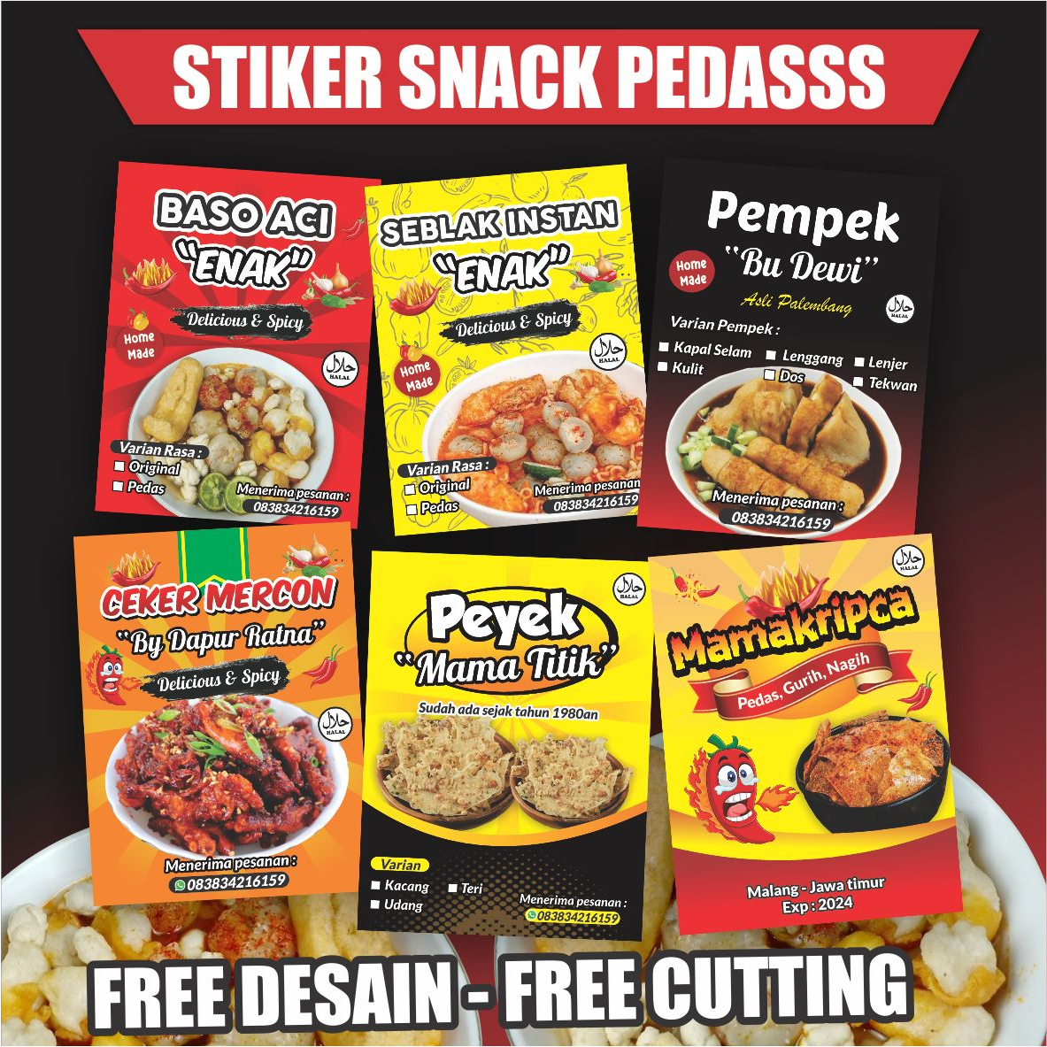 Jual Cetak Stiker Kemasan Snack Label Snack Pedas Label Jajanan