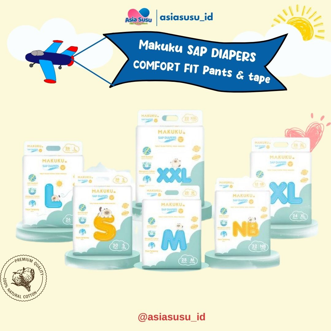 Jual (PROMO) MAKUKU SAP DIAPERS COMFORT FIT TAPE NB32 S30 / PANTS M28 ...