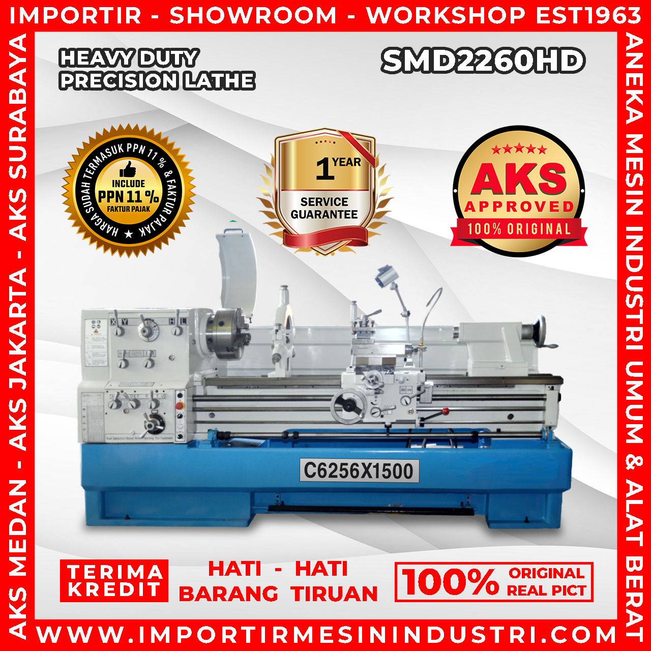 Jual Mesin Bubut Besi Logam 290x115cm Precision Lathe Machine SMD2260HD ...