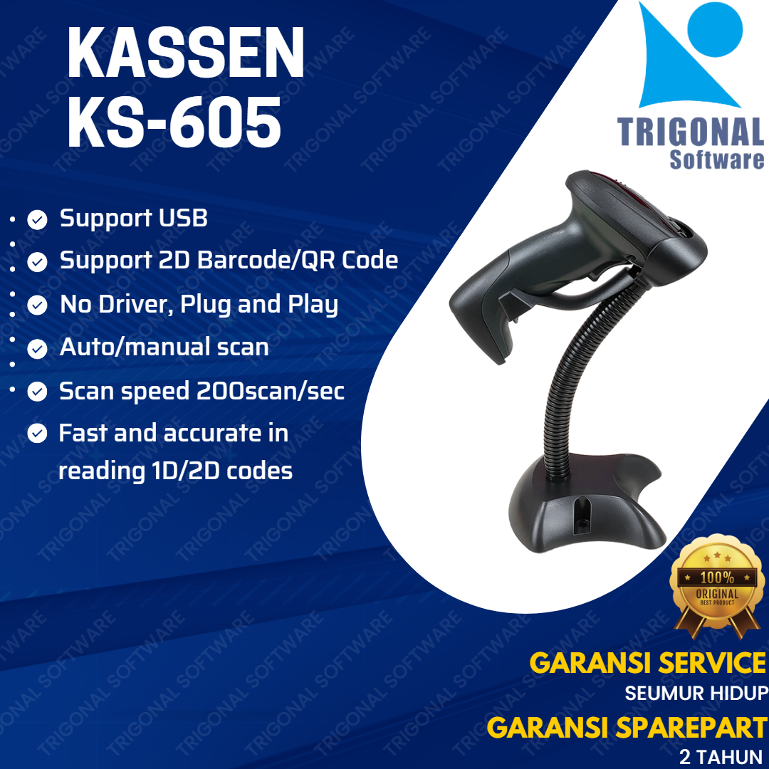 Jual BARCODE SCANNER KS-605 1D/2D AUTO SCAN KABEL USB+STAND KASSEN ...