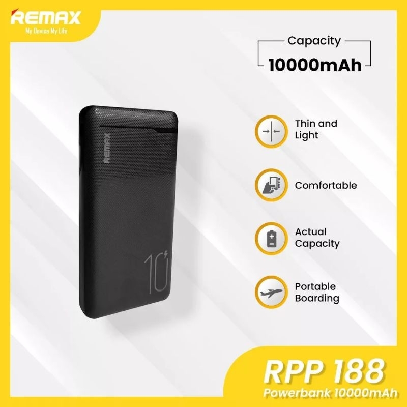 Jual Remax RPP-188 10.000mAh Powerbank Dual Input & Output | Shopee ...