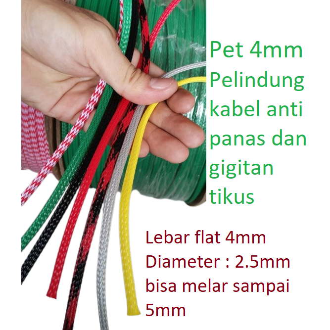 Jual 1Meter 4mm Kabel Pelindung Pet Braided Cable Sleeve Sleeving Cable ...
