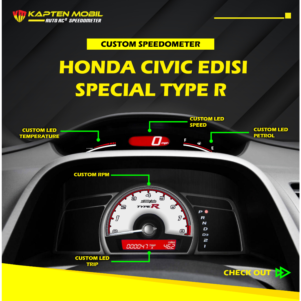 Jual Custom Panel Speedometer Mobil Honda Civic Special Type R | Shopee ...