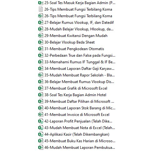 Jual 46 File Excel Latihan + Penjelasan + Vidio ( Dasar - mahir