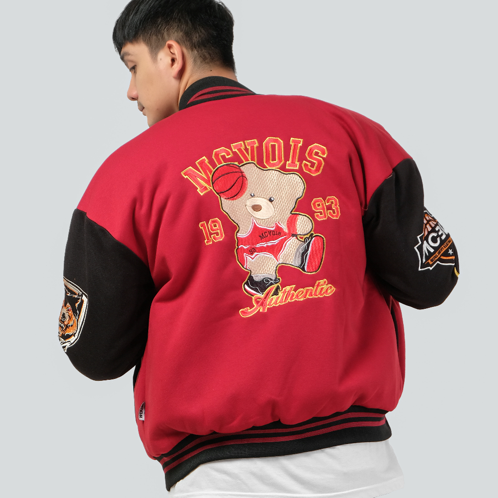 Jual Varsity Jaket Bear Maroon Full Bordir Premium Distro | Shopee ...