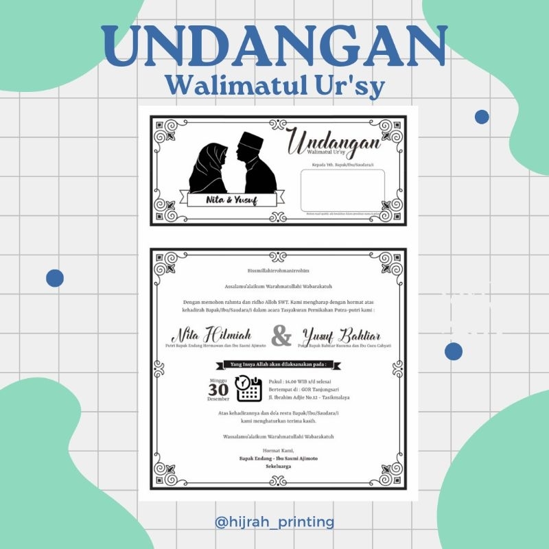 Jual UNDANGAN WALIMAH, PERNIKAHAN, AQIQAH, TAHLIL HVS HITAM PUTIH ...